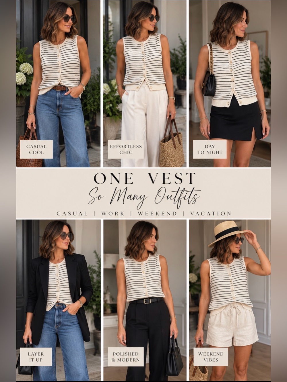 Workshop Republic Clothing Cream and Black Striped Button-Up Sweater Vest